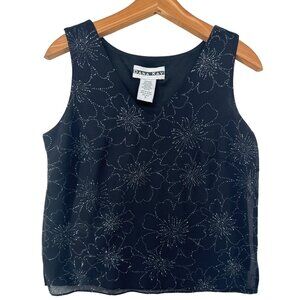 Vintage Dana Kay Womens Top Sz 8 Black Floral Glitz Glam Sparkle Shimmer Party